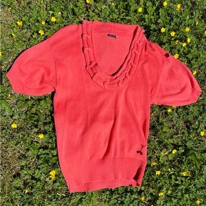 Magaschoni Designer Orange Knit Short- Sleeve Sweater
